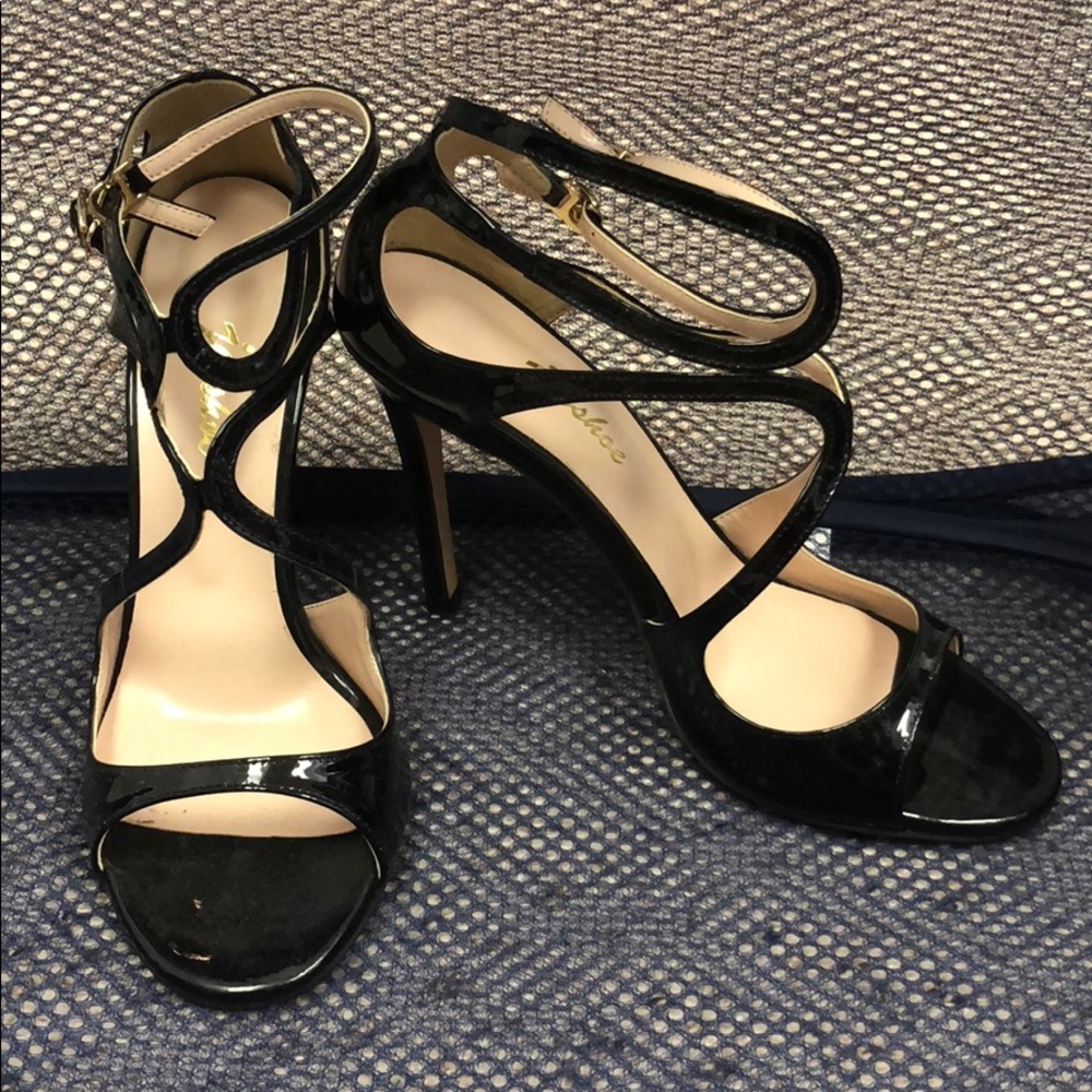 Jimmy Choo INSPIRED blck patent leather heels 6.5